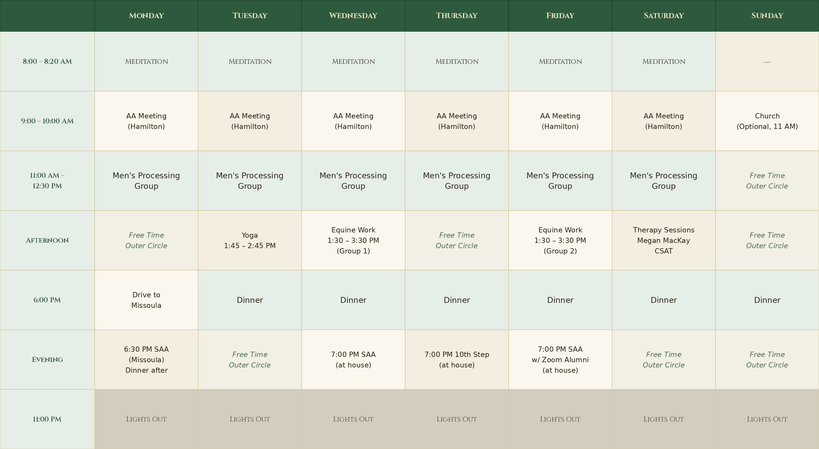 New Beginning Ranch Weekly Schedule New Beginning Ranch Weekly Schedule